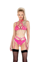 LI507 - 2PC Vinyl & Chain Crotchless Bra Set Areous
