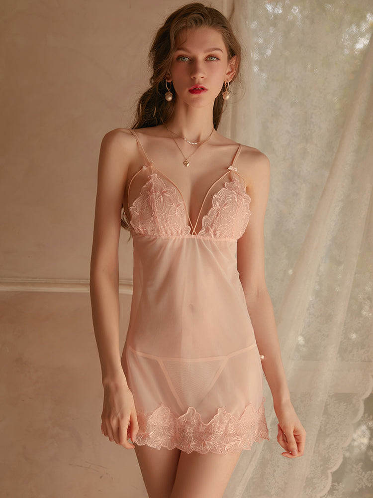 Lace Embroidered Sheer Pajamas Areous