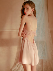 Lace Perspective Sweet Bow Backless Pajamas Areous