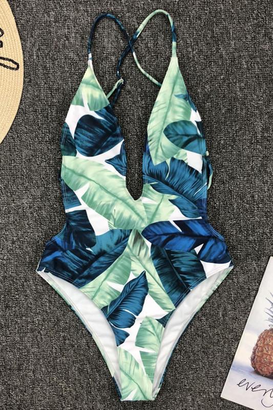 Lace Up Halter Backless One Piece Swimsuit Areous