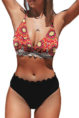 Lace V-Neck Leopard Cross Halter Bikini Areous