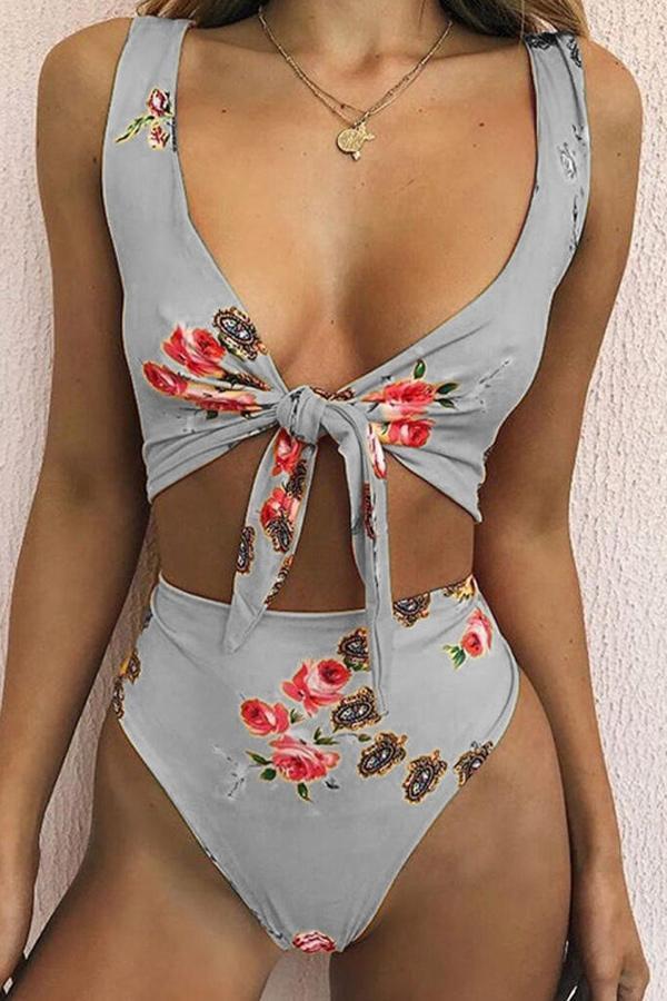 Lace-up Floral Bikini Set Areous