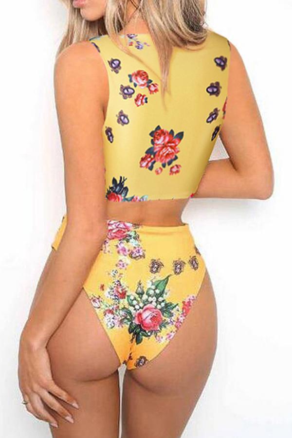 Lace-up Floral Bikini Set Areous