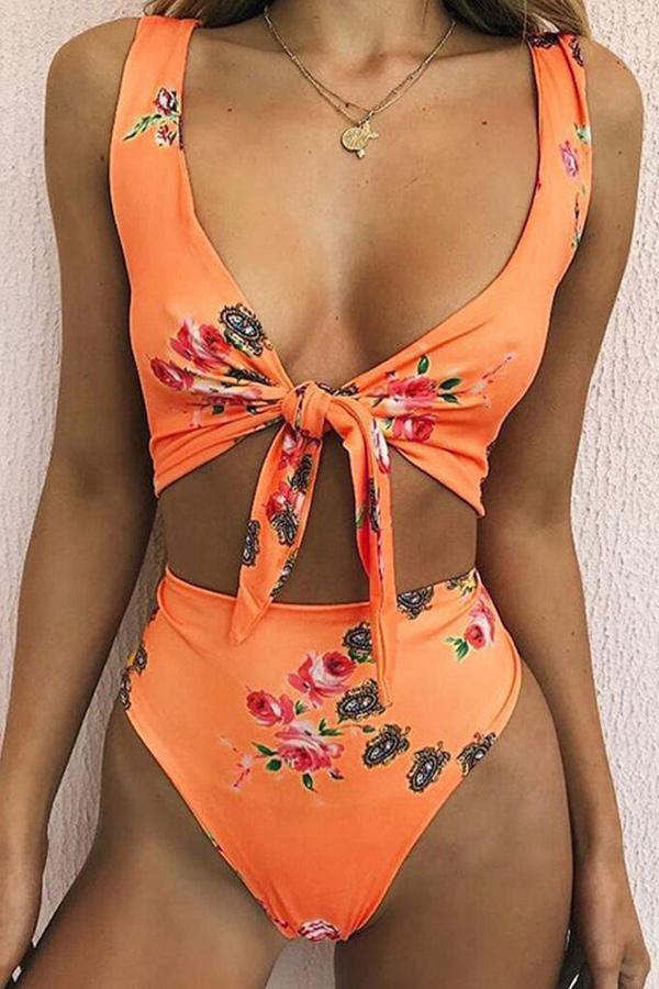 Lace-up Floral Bikini Set Areous