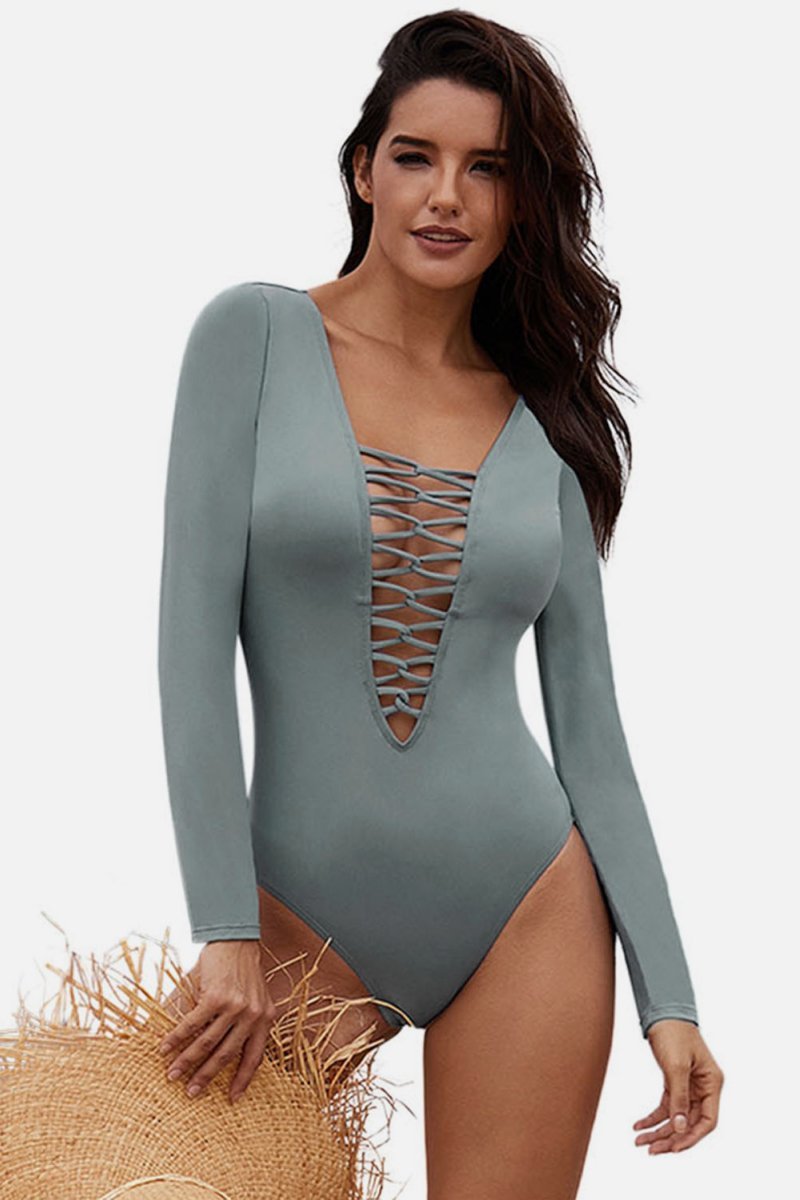 Lace up High Cut One Piece Swimsuit Areous