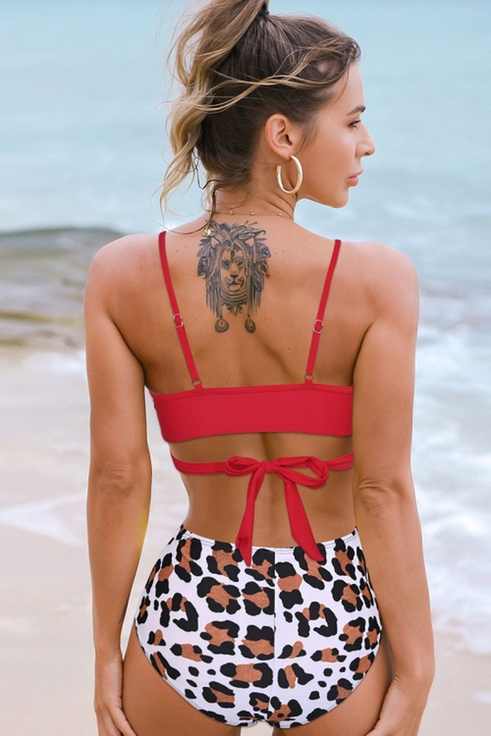 Leopard Cross High-Waisted Bikini Areous