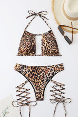 Leopard Lace Up Square Halter 2 Pc Swimsuit Areous