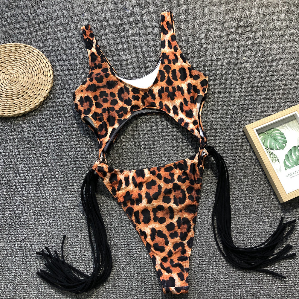 Leopard One-Piece Tassle Swimwear Areous