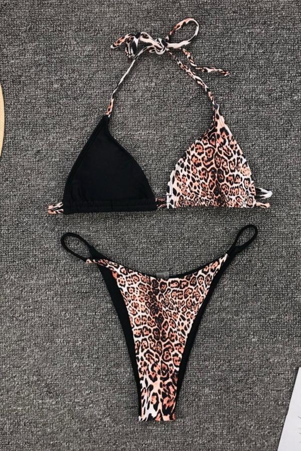 Leopard Plaid Stitching Split Bikini Areous