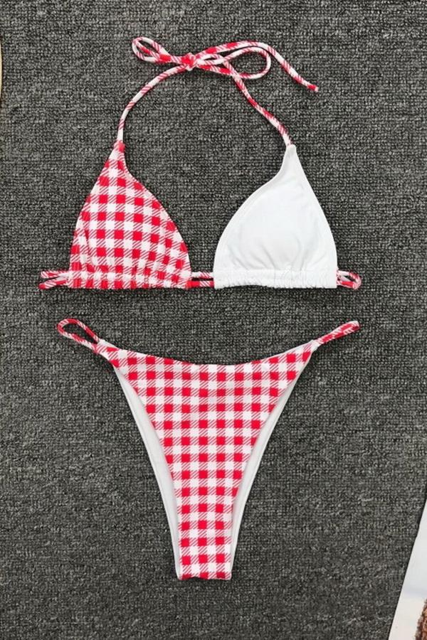 Leopard Plaid Stitching Split Bikini Areous