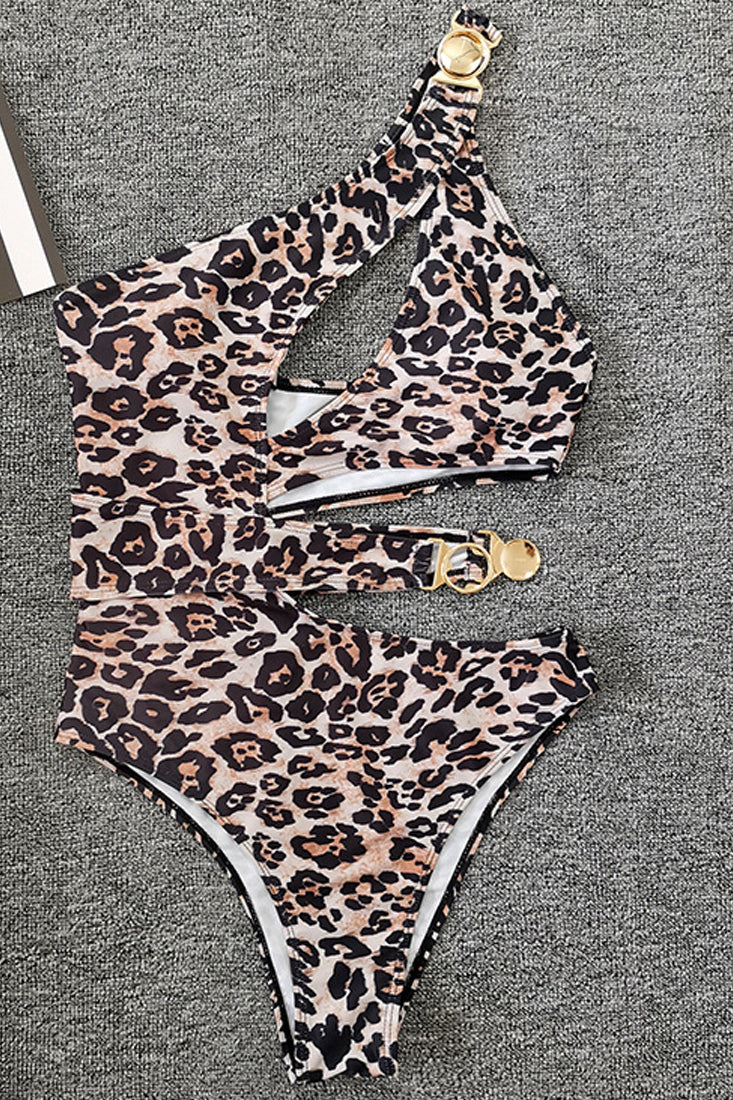 Leopard Print Asymmetric One Shoulder Monokini Areous