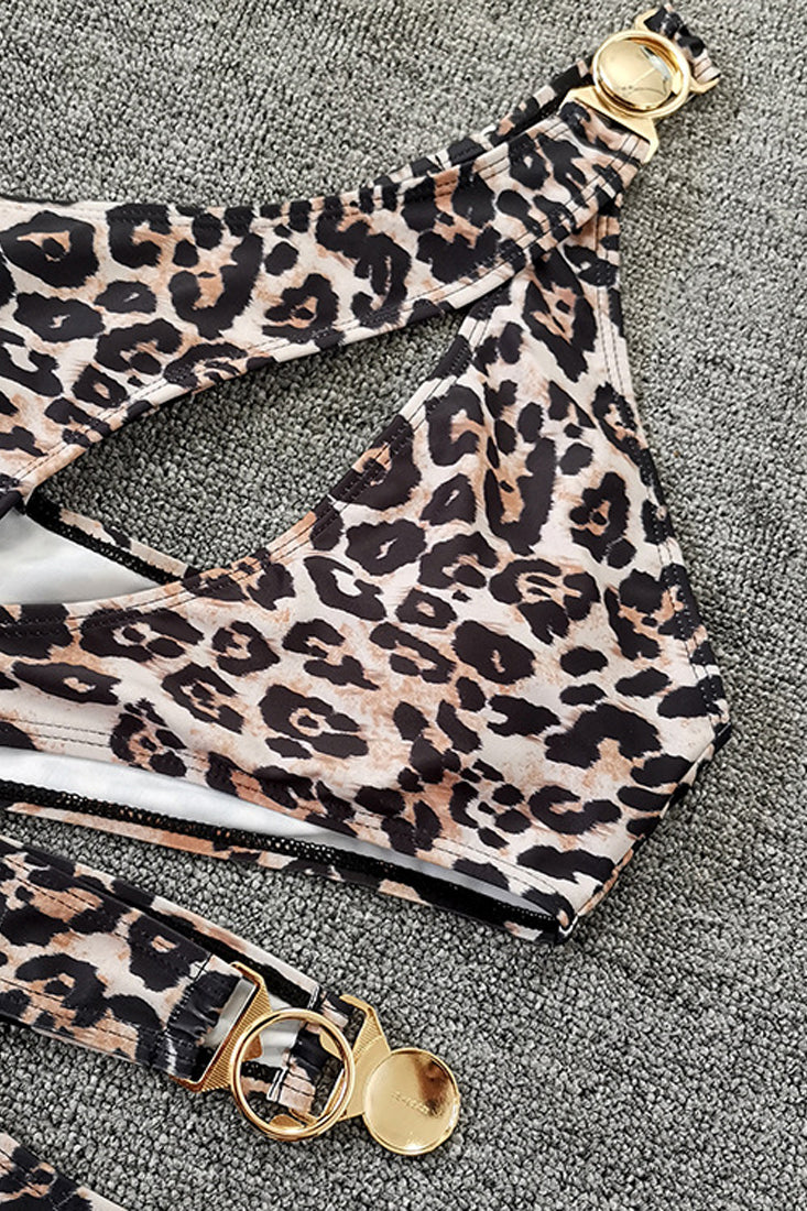Leopard Print Asymmetric One Shoulder Monokini Areous