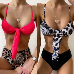 Leopard Print Two Piece Knot Swimwear Areous