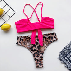 Leopard Print Two Piece Knot Swimwear Areous