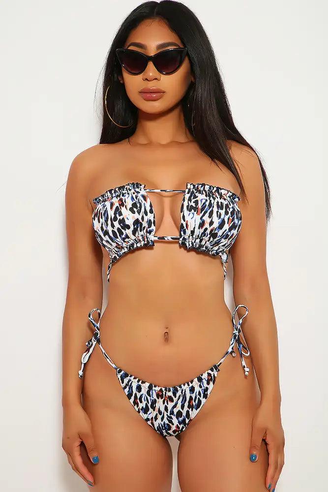 Leopard Purple Ruffled Two Piece Swimsuit Areous