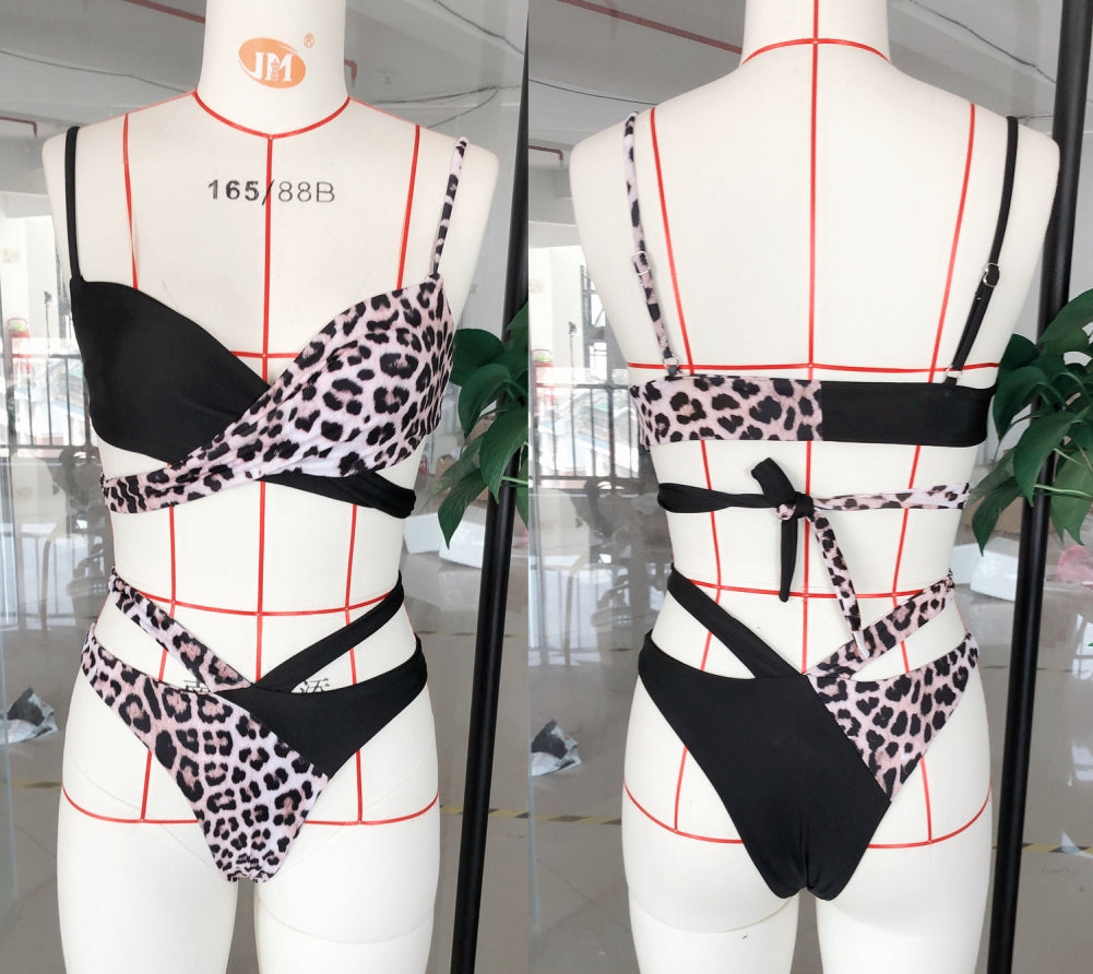 Leopard Two Piece Cross Swimwear Areous