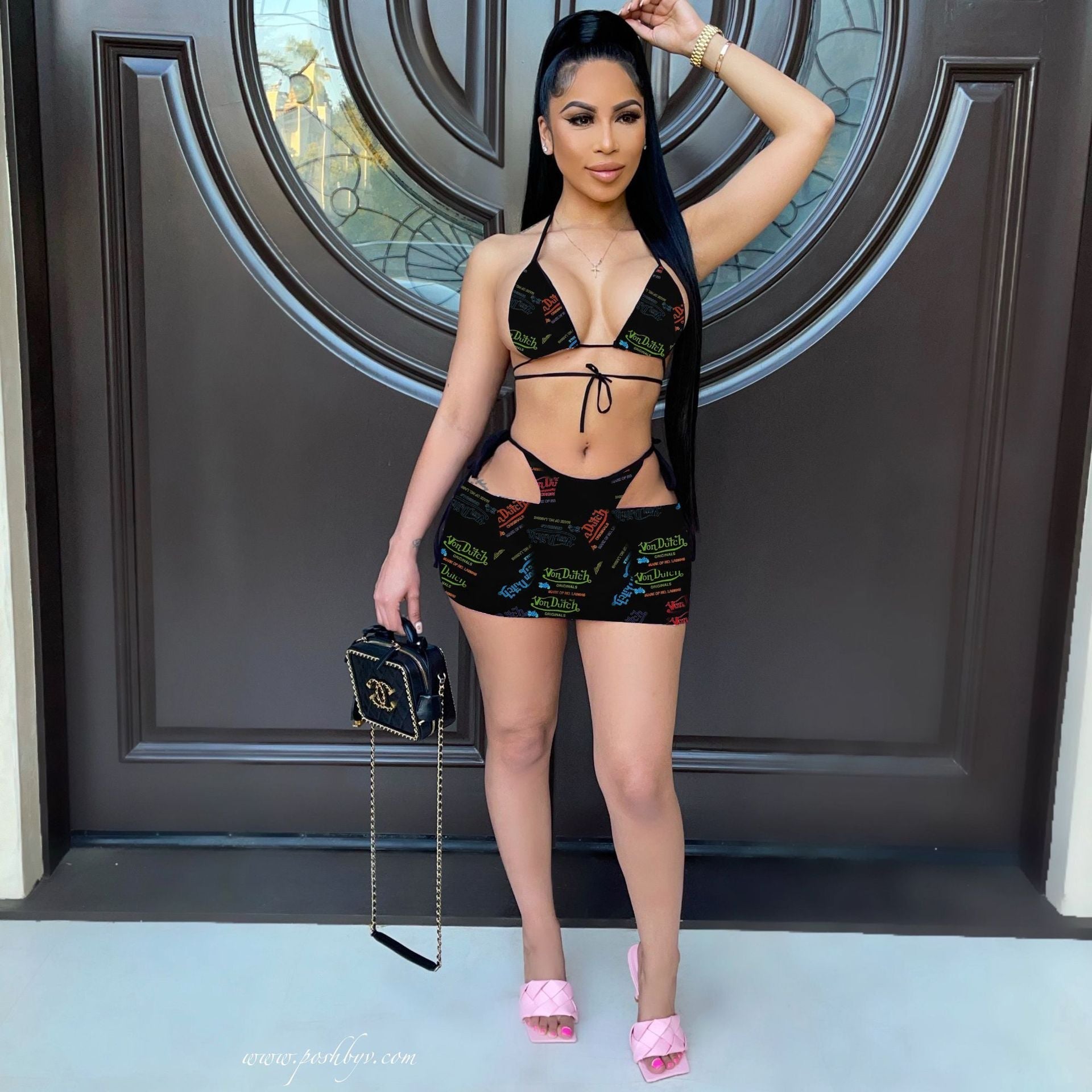 Letter Print Swimsuit Bikinis 3 Piece Sets JH-241 Areous