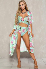 Light Blue Floral Print Two Piece Swimsuit Set Areous