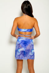 Light Blue Printed Strappy Three Piece Swimsuit Areous