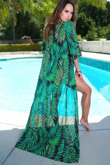 Light Green Black Plunging V-Cut Twp Piece Swimsuit Cover Up Set Areous