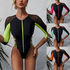 Long Sleeve Contrast Zipper Swimwear Areous