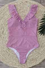 Lotus Leaf Striped One Piece Swimsuit Areous