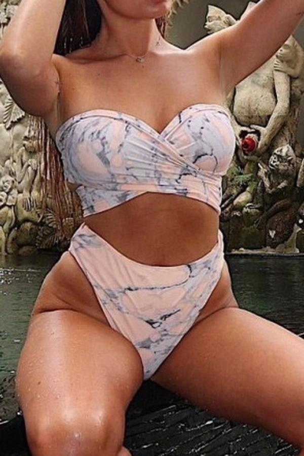 Marble Patterned High Waist Bikini Areous