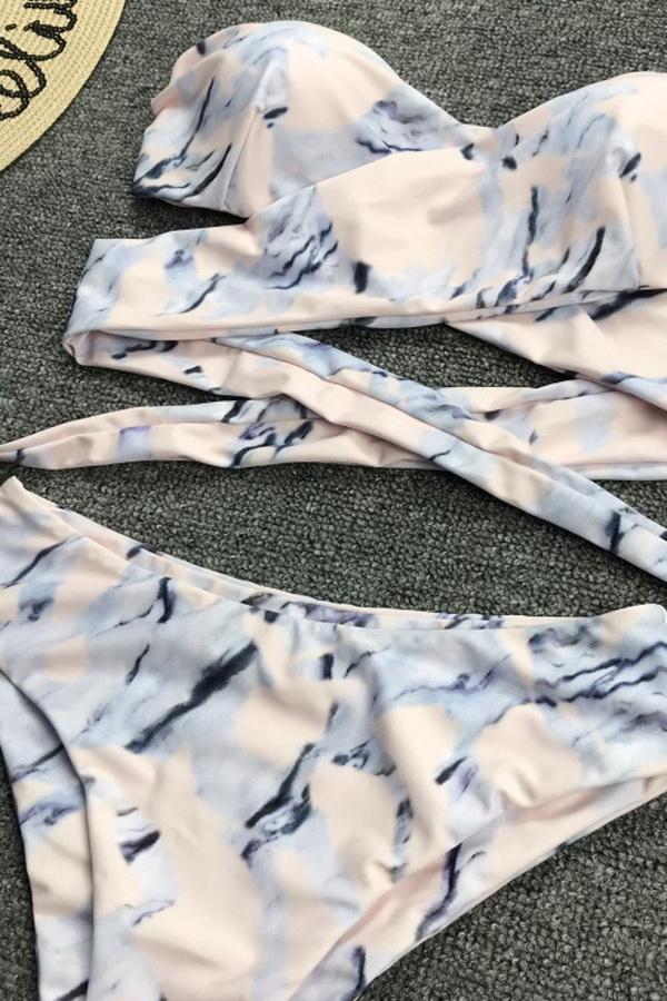 Marble Patterned High Waist Bikini Areous
