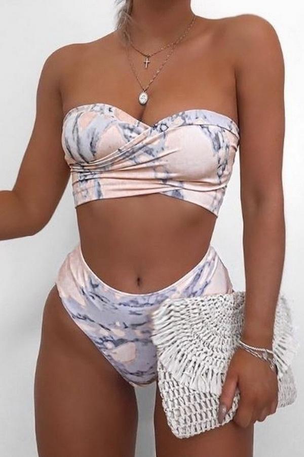 Marble Patterned High Waist Bikini Areous