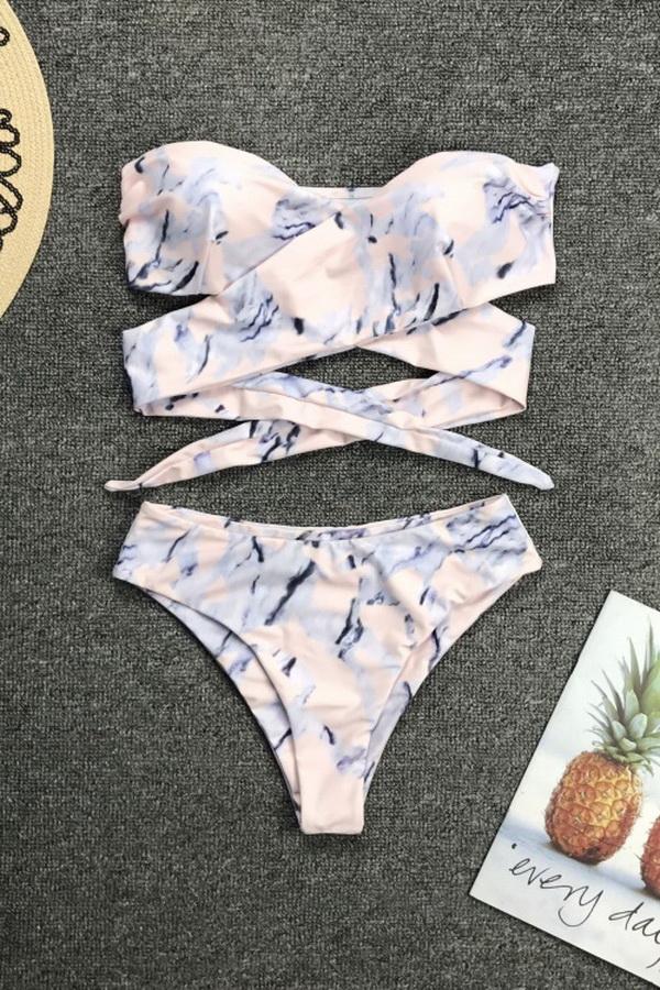 Marble Patterned High Waist Bikini Areous