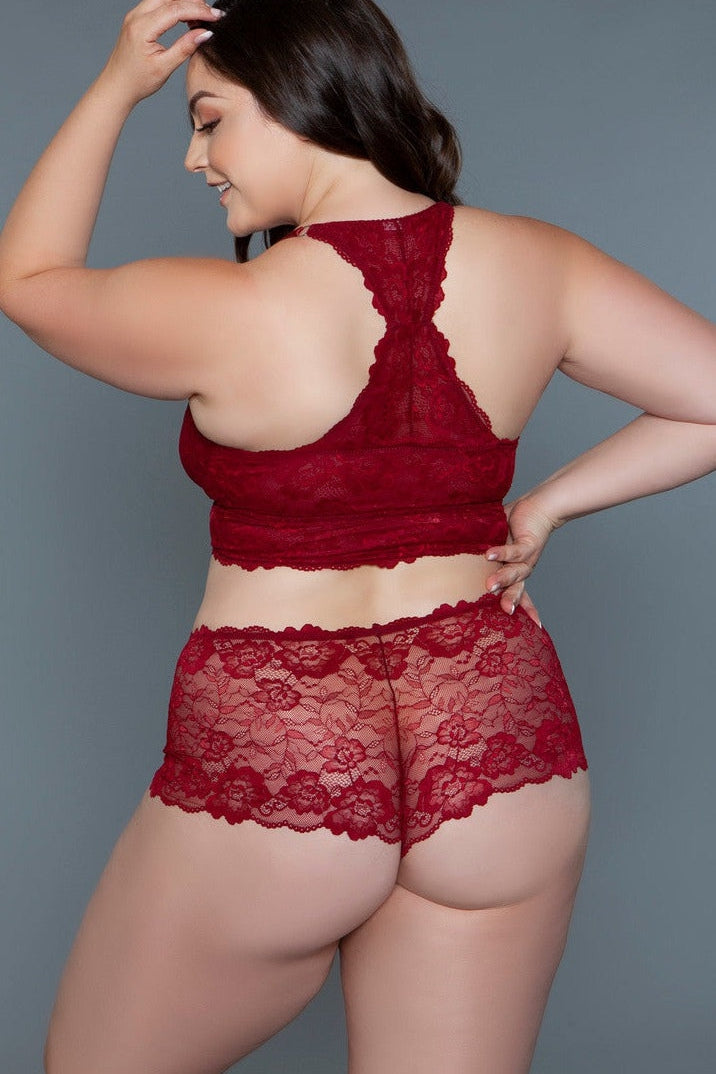 Maroon Red Cami Set With Scalloped Edges Design | Plus Size Areous