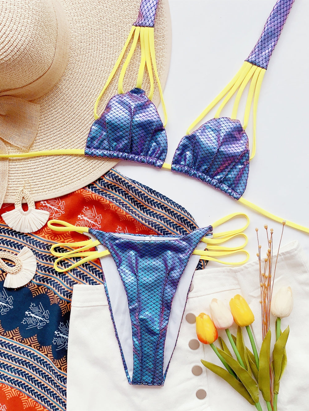 Mermaid Print Spaghetti Two Piece Swimwear Areous