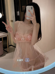 Mesh Pajamas Heart Embroidered Sling Areous