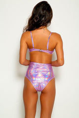 Metallic Pink High Waist Two Piece Swimsuit Areous