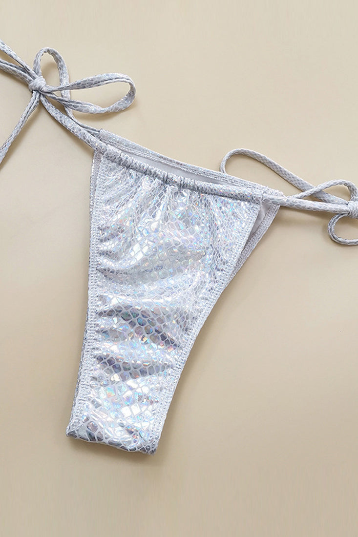 Metallic Silver Sequin Fringe 2 Pc Bikini Set Areous