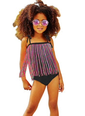 Mom and Daughter One Piece Straps Fringe Swimwear(Daughter) Areous