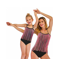 Mom and Daughter One Piece Straps Fringe Swimwear(Daughter) Areous