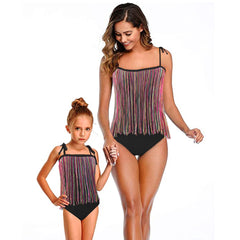 Mom and Daughter One Piece Straps Fringe Swimwear(Daughter) Areous