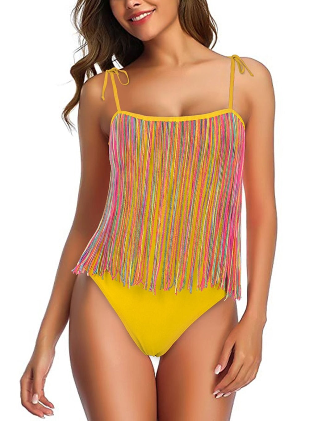 Mom and Daughter One Piece Straps Fringe Swimwear (Mom) Areous