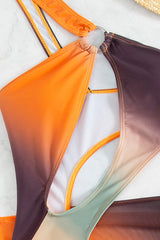 Multi Ombre O-Ring Asymmetrical One Shoulder Monokini With Cover Up Areous