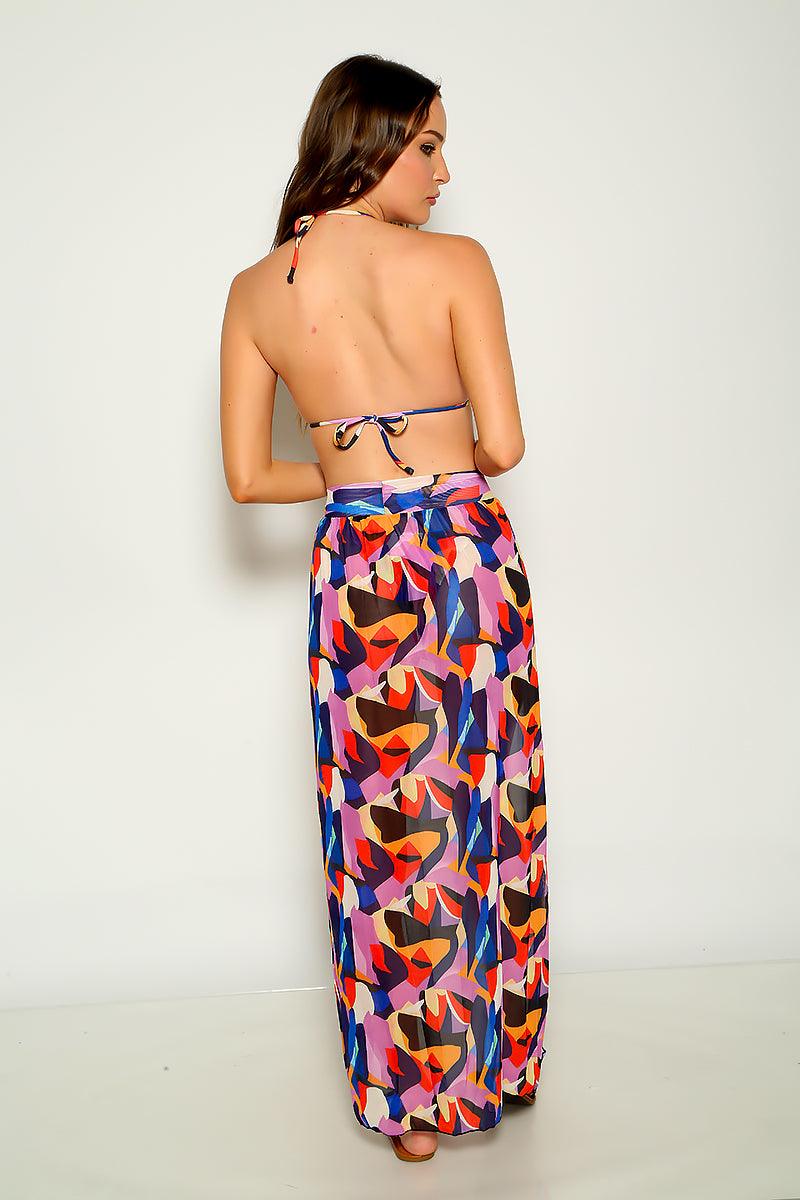 Multi Printed Halter Three Piece Swimsuit Areous