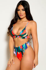 Multi Sleeveless Ruffled Two Piece Swimsuit Areous