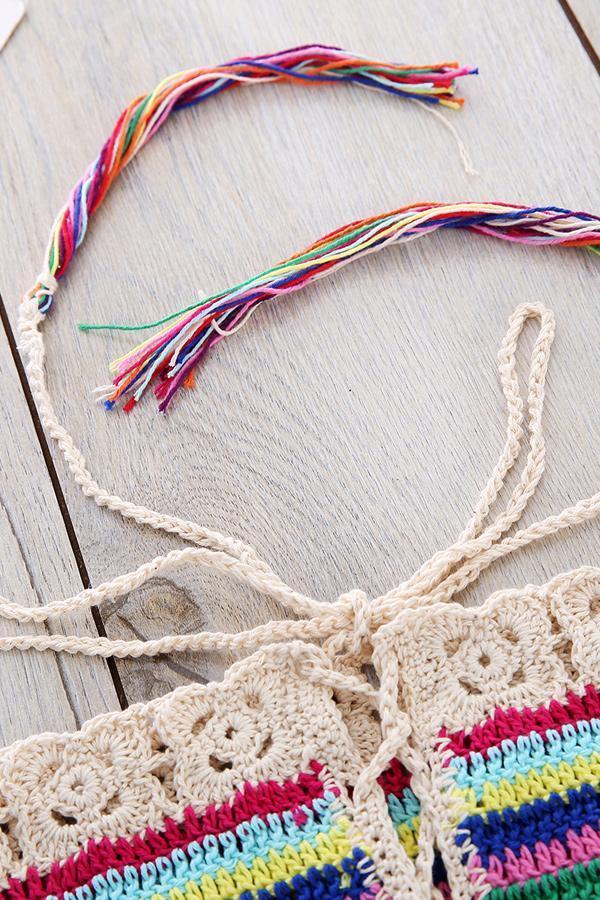 Multicolor Knitted Tassels Bikini Set Areous