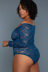 Navy Blue Long Sleeved Bodysuit | Plus Size Areous