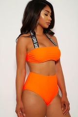 Neon Orange Love Halter High Waist Two Piece Swimsuit Areous
