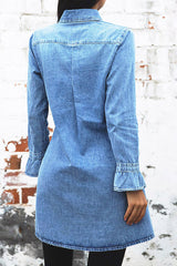 Long sleeve slim fit lapel denim dress