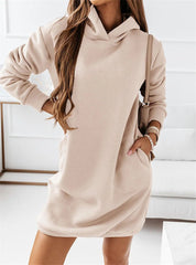Mid-length pockets hooded sweatshirt dress