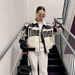 Lapel motorcycle PU leather jacket