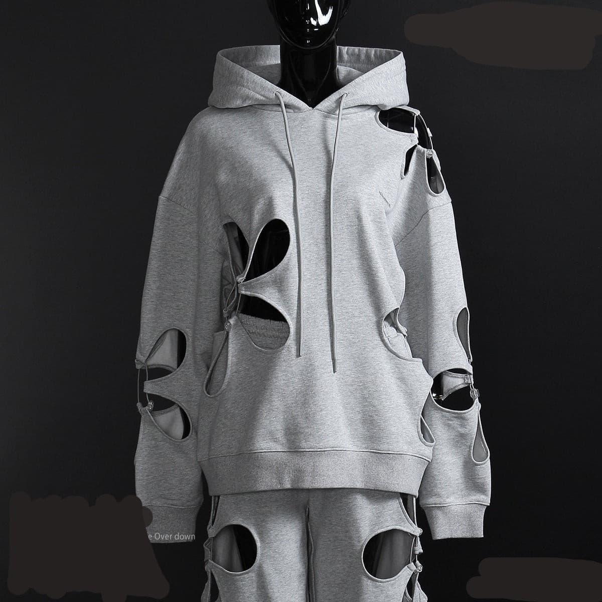 Hollow petal cutout hooded loose casual chandal