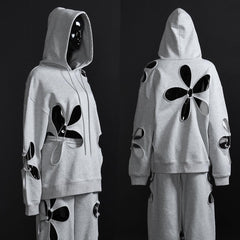 Hollow petal cutout hooded loose casual chandal